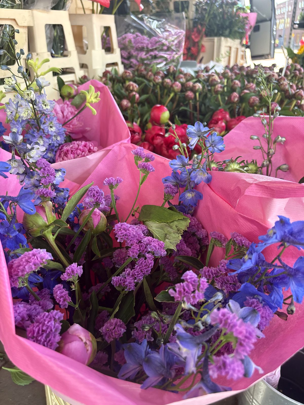 Boeketten in roze papier